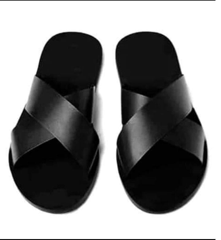 Fashion Mens Leather Sandals Open Shoes - Black